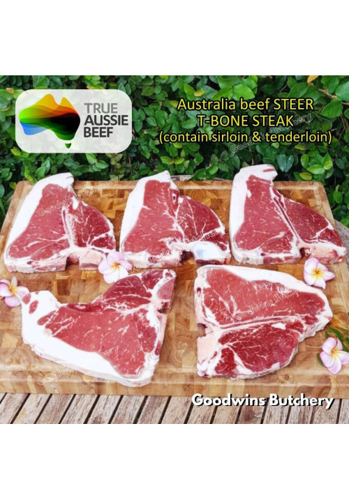 Beef T BONE PORTERHOUSE Australia STEER (young cattle) Healthy Beef frozen TBONE STEAK 2cm 3/4" (price/pc 550gr)